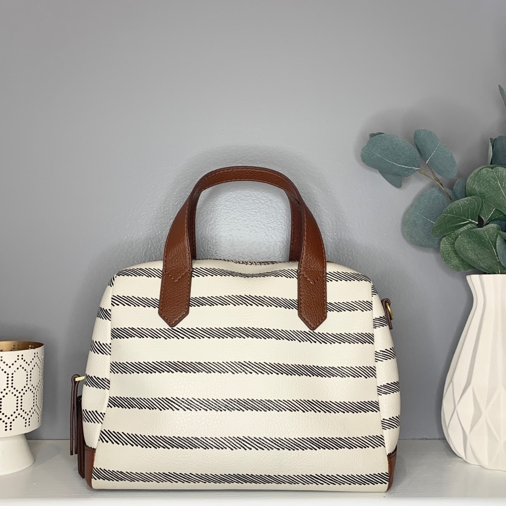 Fossil Fiona Striped Crossbody Satchel Purse Bag - Picture 2 of 16